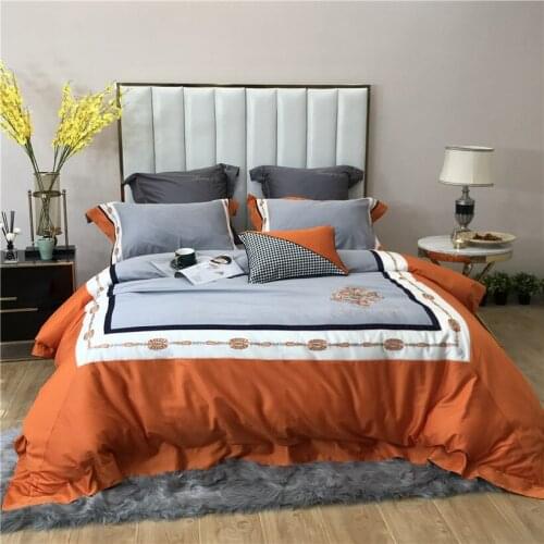 White Blue 4/6pcs Egyptian Cotton Duvet cover Bed Sheets,Ultra Soft King Queen Bedding sets Pillowcase bedding set