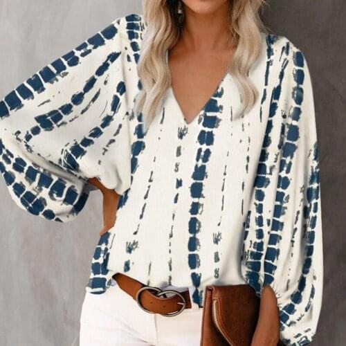 Long Lantern Sleeve Blouse Women Summer V Neck Party Ladies Tops Elegant Office Casual Shirts Summer Woman Blouses