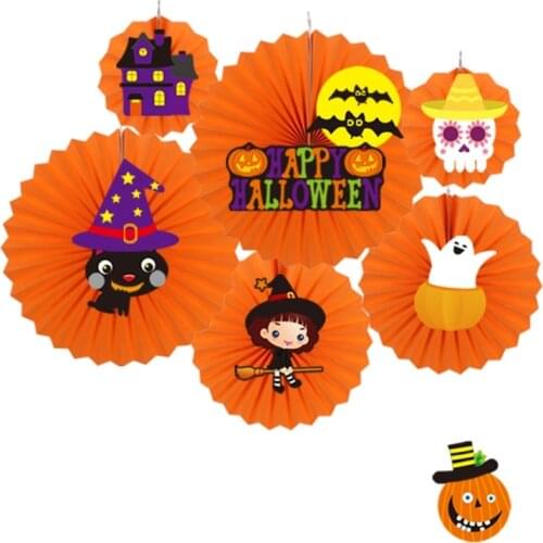 Halloween Paper Fan Skull Witch Bat Skeleton Ghost Party Decoration Hanging Halloween Wall Pendant Large Cute Pre-Folded