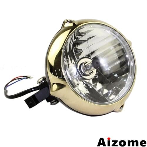 Black Brass Motorcycle 6.5" Headlight Custom H4 Retro Headlamp For Harley Cruiser Chopper Cafe Racer Bobber
