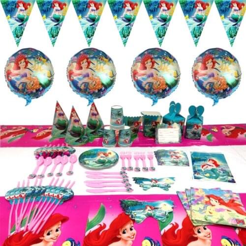 Disney The Little Mermaid Ariel Princess Children Kawaii Girls Birthday Party Decorations Supplies Dinner Disposable Tableware