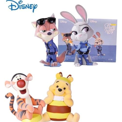 Disney Genuine Winnie The Pooh Flocking Mini Dolls Zootropolis Nick Action Figure Toys Cute Collection Model Car Decor Kids Gift