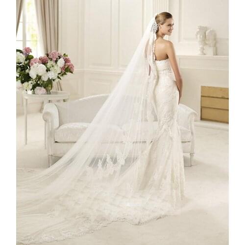 Long Lace Bridal Veil 3*1.5 M Appliqued Long White Ivory Tulle One Layer Wedding Accessories