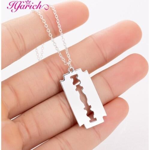 Hfarich Stainless Steel Blades Pendant Necklaces Men Jewelry Steel Male Shaver Shape Necklaces & Pendants Collier Femme 2019