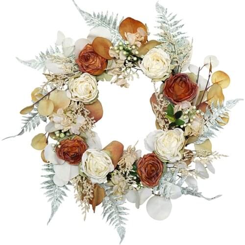 20 Inch Artificial Floral Wreath Handmade Rose Flower Garland Wreath For Front Door Wall Window Wedding Home Decor