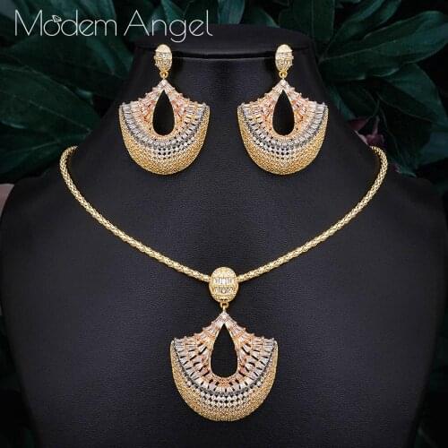 ModemAngel trendy Fan Earrings Pendant Set For Women Accessories Full Cubic Zirconia Earrings Jewelry pendientes mujer moda