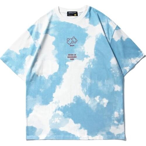 2021 New Summer Oversize Urban Men T-Shirts Harajuku Cotton Fashion Simple Tie Dye Tops Short Sleeve Loose Casual O Neck T-Shirt