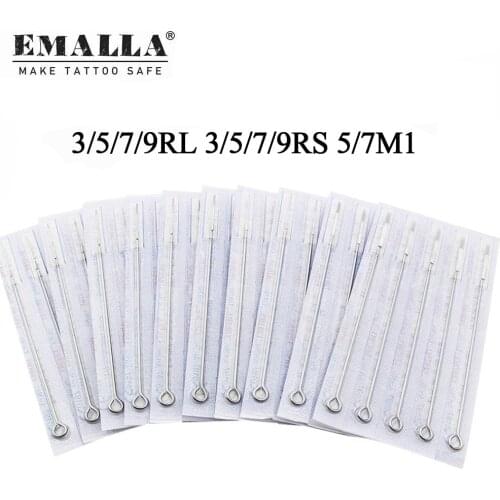 EMALLA 50PCS Disposable Tattoo Needle Mixed 10 Size 3RL 5RL 7RL 9RL 3RS 5RS 7RS 9RS 5M1 7M1 Assorted Sterilized Tattoo Needles