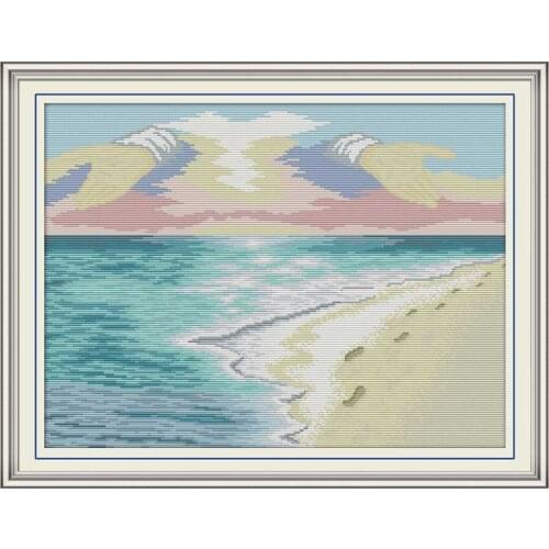 Beach painting counted 11CT 14CT Scenery Cross Stitch Set DIY DMC Chinese Cross-stitch Kit Embroidery Needlework FA017