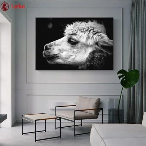 Full Diy diamond painting Black and white animal art, alpaca picture rhinestones embroidery diamond mosaic 5d cross stitch