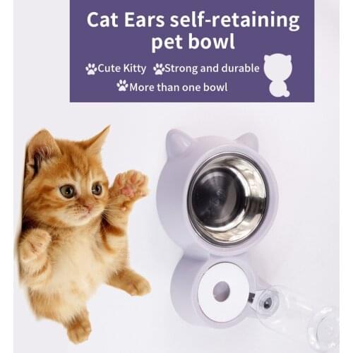 Pet Supplies Cat Dog Bowl Automatic Drinking Water Feeder Stainless Steel Double Bowl Storage Water Not Wet Mouth Cat Ear Cute