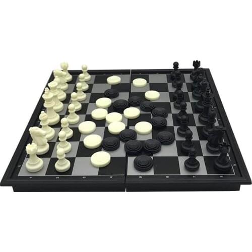 Chess Pieces And Checkers Folding Magnetic Dual-use Chess Game Set Board Game 25*25*2cm Entertainment Child Education Gift