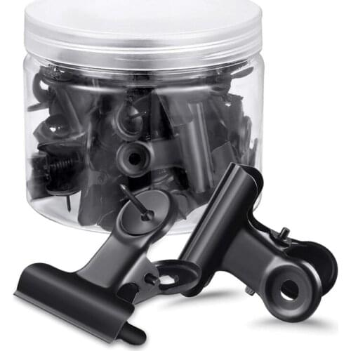 SHGO HOT-30Pcs Black Push Pins Clips with Thumb Tacks Set for School Artworks Projects on Cork Board Photos on Bulletin