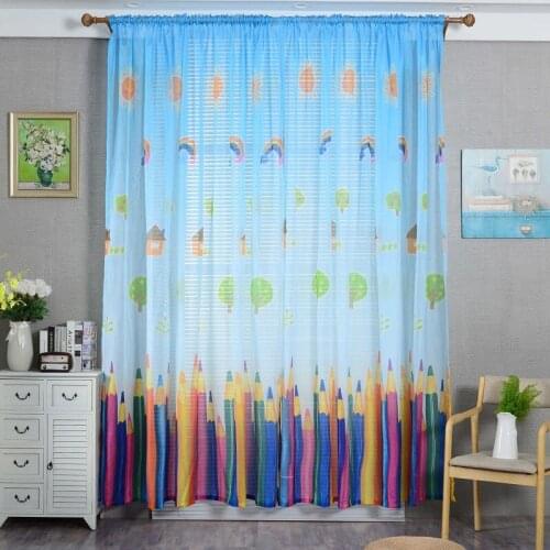 Cartoon Colorful pencil printed curtains lovely children for kids living room bedroom window New Year Home Decor 2 color