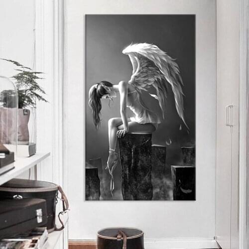 Nordic Black and White Lost Angel Decorative Painting Hallway Hanging Painting Cuadros Decoracion Salon Paris canvas wall art