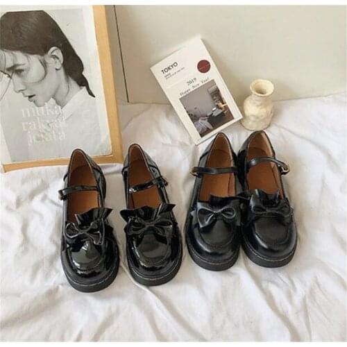 Bowknot LOLITA Shoes JK Uniform Shoes PU Leather lolita cosplay Shoes B1107
