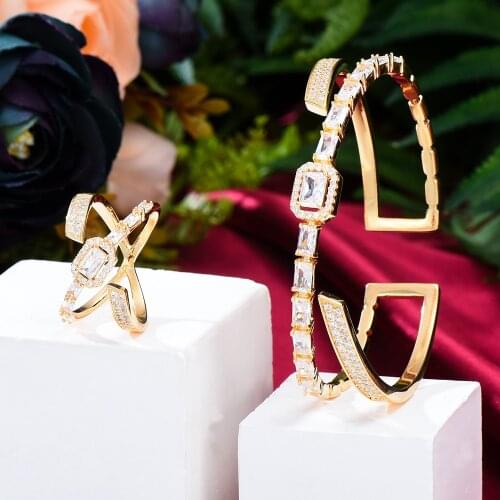 Gorgeous New Trendy Stackable Sparkly Bangle Ring Set Mix Match For Women Full Micro Cubic Zircon Party Wedding Saudi Arabic