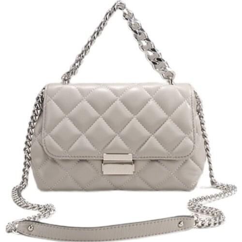 Summer Genuine Leather Women Shoulder Bags Luxury Designer Ladies Fashion Chain Handbags High Quality Messenger Bag Gray Brown