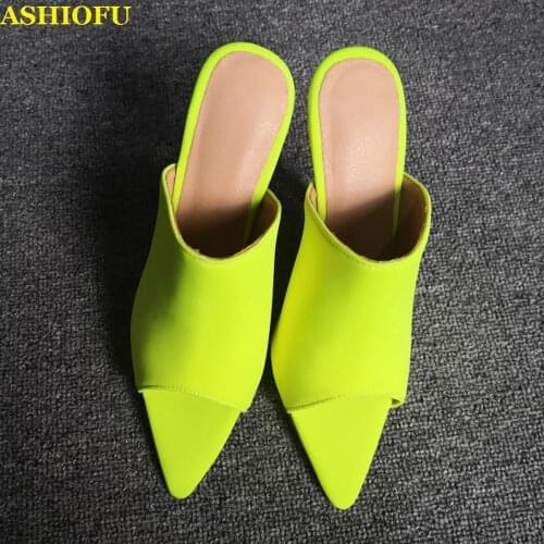 ASHIOFU Handmade Ladies High Heel Slipper Peep-toe Sexy Party Prom Easy Wear Summer Shoes Outdoor Evening Fashion Slipper Shoes