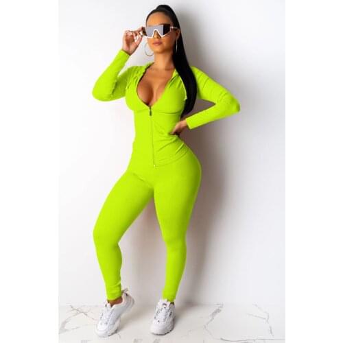 Two Piece Set Women 2021 Autumn Solid Color Casual Tracksuits Long Sleeve Zipped Hooded Tops Jacket Pants Sets Female
