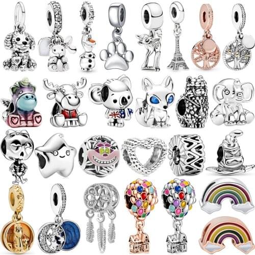 1Pcs New Cute Elephant Rainbow Balloon Stars Bead Pendant Fit Original Pandora Charm Bracelet Women Jewelry Making Gifts