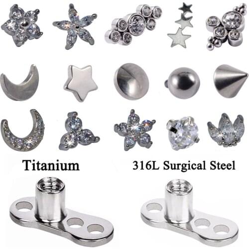 1 PC Surgical Steel Dermal Anchor Moon Shape Micro Dermal Anchor Flower Star Piercings Skin Diver Piercing Body Jewelry 14g