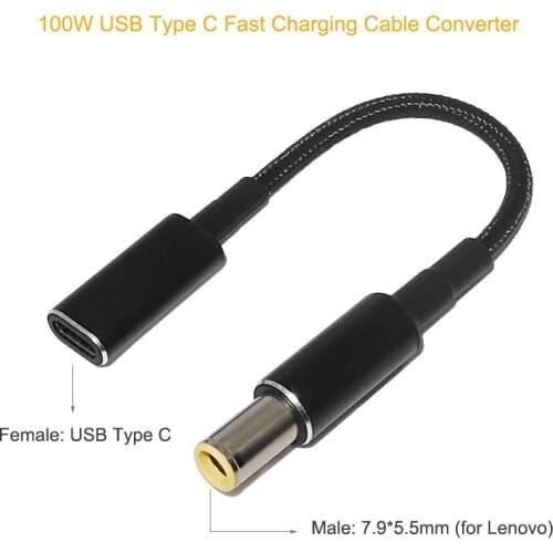 100W USB C Converter to 7.9X5.5mm Laptop Adapter Type C Fast Charging Cable Cord for Lenovo Thinkpad T61 T60 T420 T430
