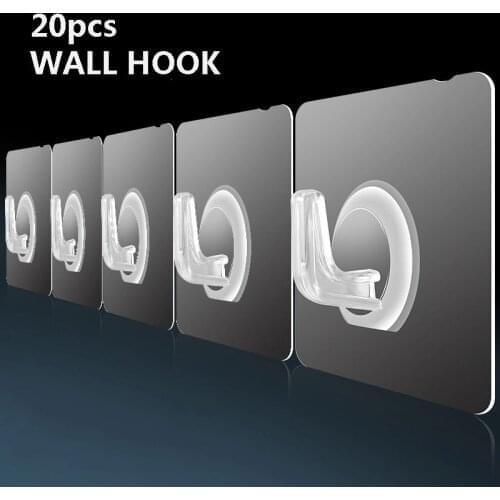 20pcs Transparent Wall Hook Strong Self Adhesive Door Wall Hangers Hooks Suction Heavy Load Rack Cup Sucker for Kitchen Bathroom