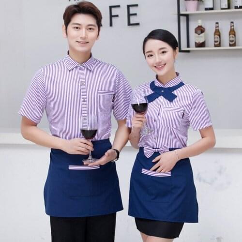 2017 Summer Hotel Short Sleeve Waitress Uniform Catering Restaurant Work Clothing Hotpot Waiter Workwear Cake Shop Uniform Shirt