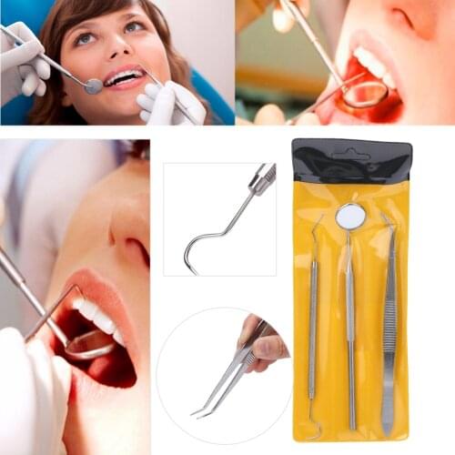 3Pcs Stainless Steel Instruments Dental Tool Mouth Mirror Probe Plier Tweezer Teeth Clean Hygiene Kit For Oral Examination Clean