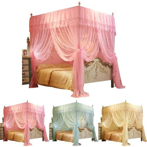 Newest 4 Posters Corners Bed Canopy Princess Queen Mosquito Bedding Net Bed Tent Floor-Length Curtain 150*200 Mm