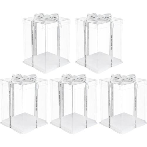 5pcs Transparent Birthday Cake Box Plastic Cake Packaging Boxes Organizer Cake Case For Dessert (Double Layers, without Ribbons)