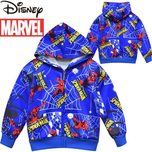 Disney Marvel Cartoon Kids Spring and Autumn Spider-Man Zipper Hoodie Jacket Top