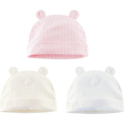 Juzzae Bear Ear Cotton Hats for Baby Boys Girls Newborn Baby Beanie Bonnet Summer Infant Caps for 0-4 6-12 Months