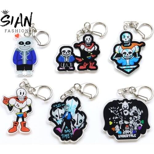 SIAN Cosplay Undertale Sans Double Sided Acrylic Keychain Funny Cartoon Figure Shape Keyring for Teens School Bag Pendant Gifts