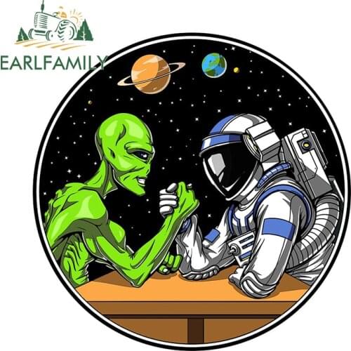 EARLFAMILY 13cm x 12.7cm for Astronaut Vs Alien Car Assessoires Stickers Creative DIY Refrigerator Vinyl Decal JDM Assessoires