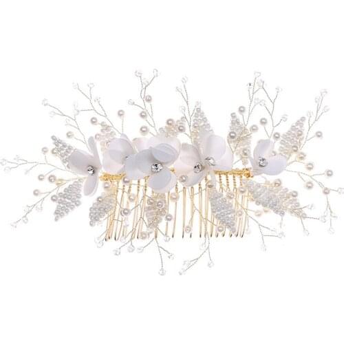 European gold hair comb bridal rhinestone set with diamond beads wedding jewelry accessories
