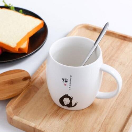 Cartoon Animal Ceramic Cup 400-500ml Microwavable Cup Cute Girl Mug Ins Water Cup with Lid and Spoon Couple Cup Breakfast Cup