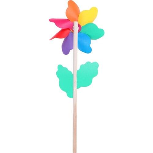 Beautiful Colorful Wood Garden Yard Party Windmill Wind Spinner Ornament Decoration Kids Toys