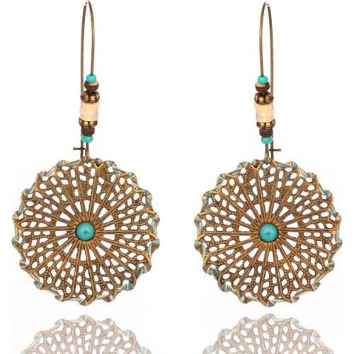 Vintage Round with String Dangle Drop Earrings for Women Female 2018 Wedding Engagement Earrings Hanging Jewelry Accessories