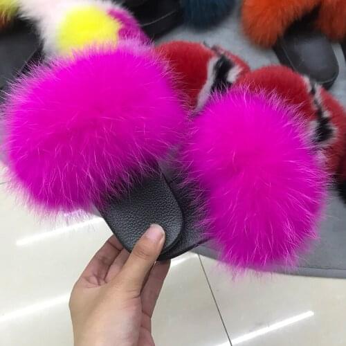 Fur Slides Real Fox Fur Slippers Kids Fashion Fluffy Flip Flops Adoreable Shoes Customize 2020 Hot Sale
