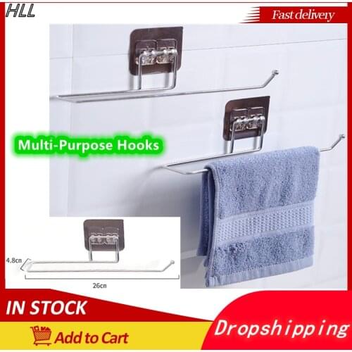 Multi-Purpose Towel Holder Stainless Steel Hooks Wall Hanger for Cloths Kitchen Organizer Home Storage Towel Rack Organization