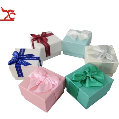 Fashion Color Paper Jewelry Gift Box Pink White Blue Ring Storage Organizer Gift Ribbon Box 5*5*3.8cm Wholesale 24Pcs/lot