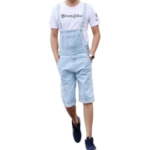 Mens Jeans Bib Light Blue Siamese Suspender Pants Shorts Mens Loose Large Size Overalls Womens Sling Bodysuit Size S-4XL 5XL