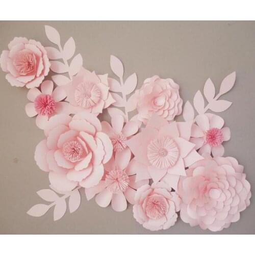 11pcs Set Cardboard Giant Paper Flowers + 4pcs Leaves For Showcase Wedding Backdrops Props flores artificiais para decora o