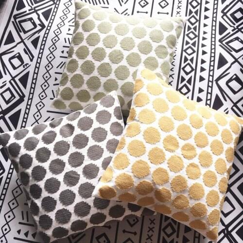 Yellow Grey Green Dot Canvas Embroidery Pillow Cover Abstract Geometric Cushion Cover Home Decorative Pillow Case 45x45cm