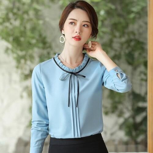IZICFLY New Autumn Spring Blue Women White Shirt Slim Casual Office Elegant Fashion Korean Blouse Plus Size Clothing Work Wear