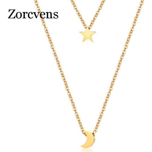 Modyle Star Moon Charm Layered Choker For Women Gold Color Stainless Steel Doule Layer Necklace Elegant Party Jewelry
