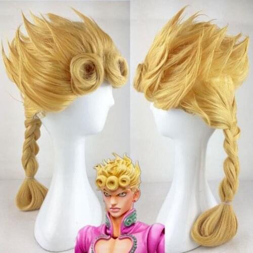 JoJos Bizarre Adventure Giorno Giovanna Golden Braid Styled Synthetic Cosplay Costume Wigs Hair + Wig Cap