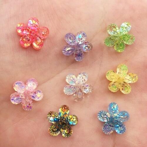 Resin Glitter Paillette Filled 12mm Flower Flatback Cabochon Rhinestone 20pcs DIY Scrapbook Decor Home Crystal Figurines Craft